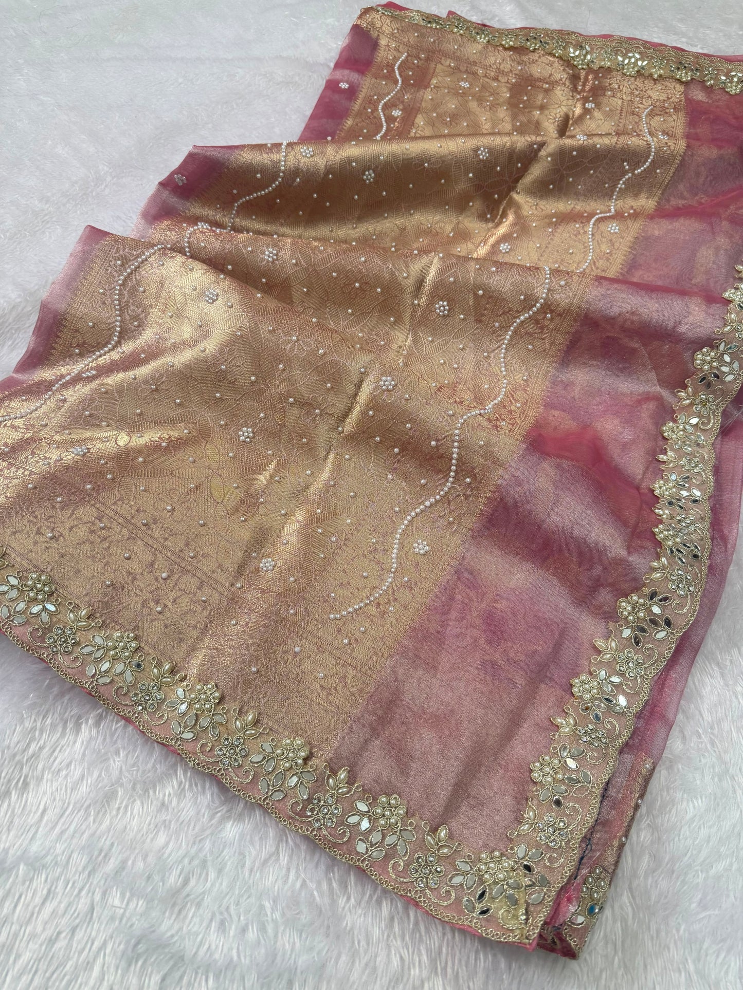 Pink Banarasi Soft Tissue Silk Saree