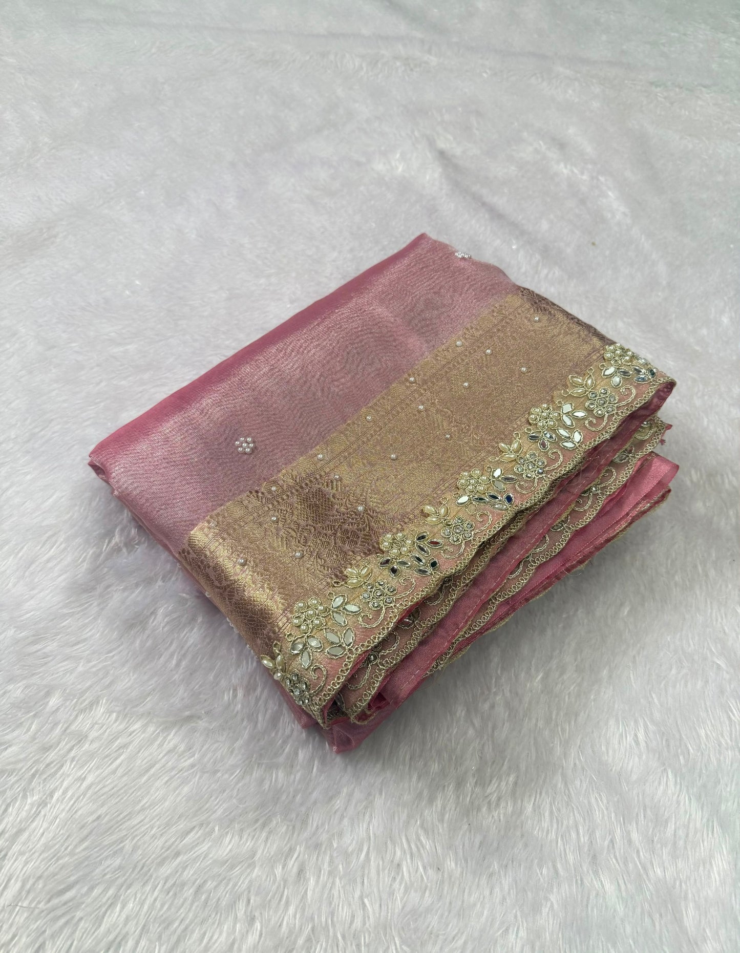 Pink Banarasi Soft Tissue Silk Saree