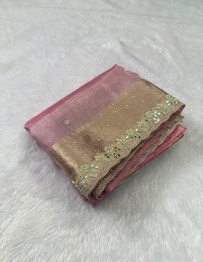 Pink Banarasi Soft Tissue Silk Saree