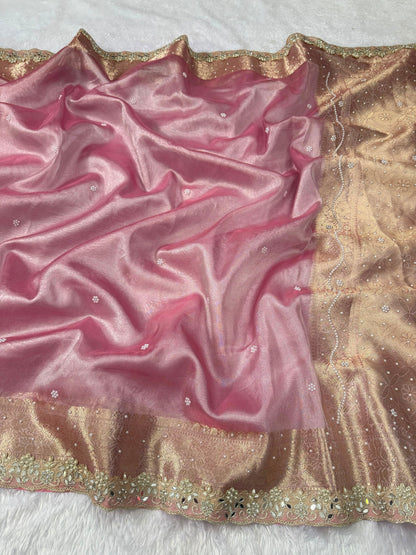 Pink Banarasi Soft Tissue Silk Saree