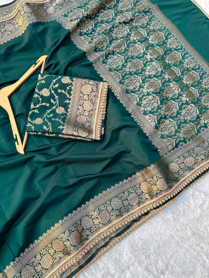 Green Banarasi Soft Silk Saree