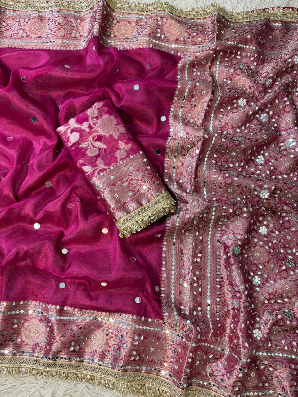 Rani Pink Maharani Soft Glass Tissue Silk Saree