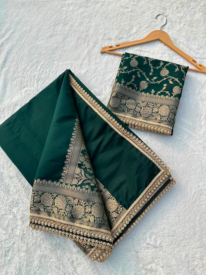 Green Banarasi Soft Silk Saree