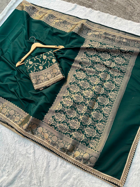Green Banarasi Soft Silk Saree