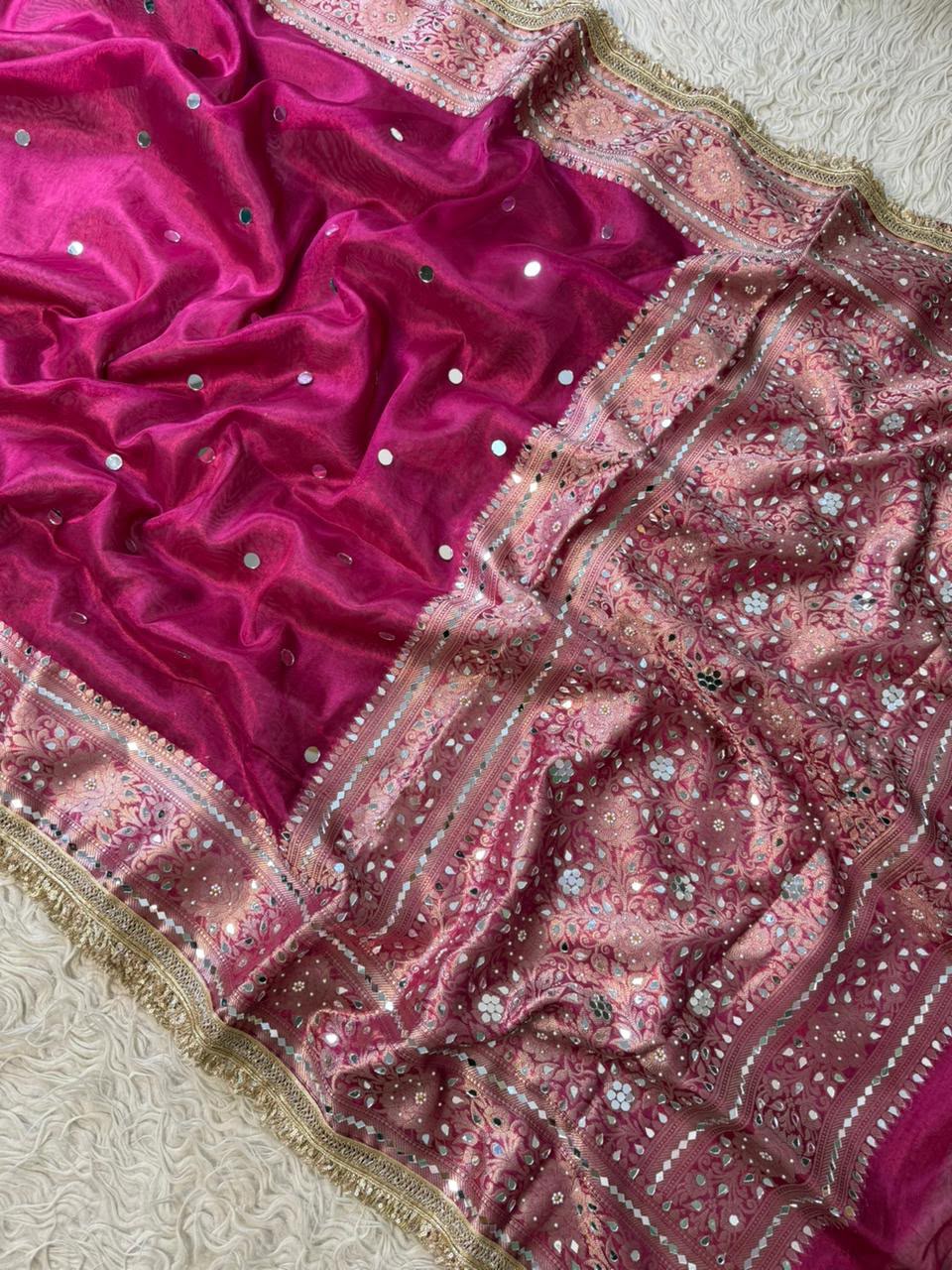 Rani Pink Maharani Soft Glass Tissue Silk Saree