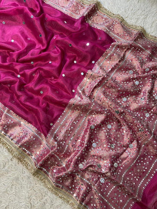 Rani Pink Maharani Soft Glass Tissue Silk Saree
