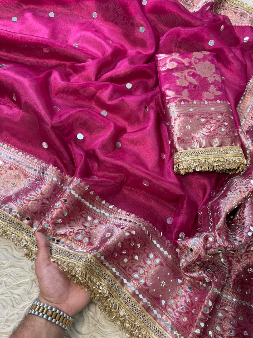 Rani Pink Maharani Soft Glass Tissue Silk Saree