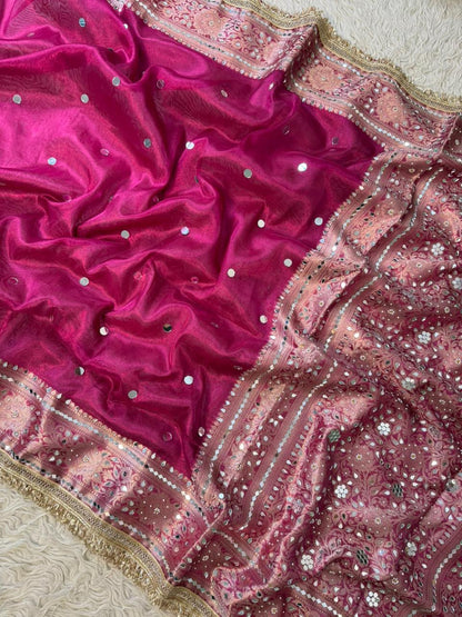 Rani Pink Maharani Soft Glass Tissue Silk Saree