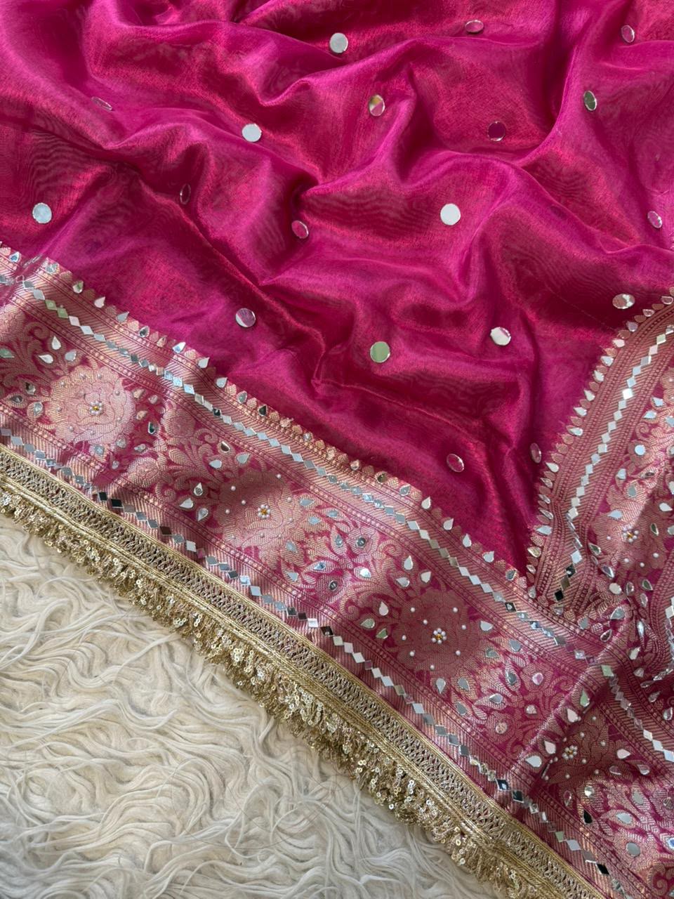 Rani Pink Maharani Soft Glass Tissue Silk Saree