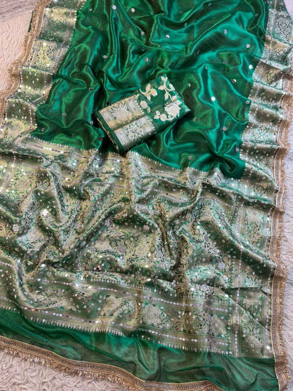 Green Banarasi Soft Tissue Silk Saree