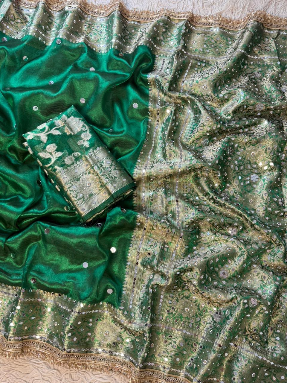 Green Banarasi Soft Tissue Silk Saree