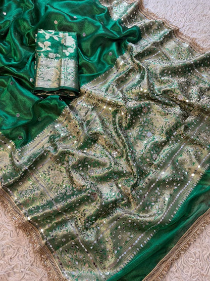 Green Banarasi Soft Tissue Silk Saree