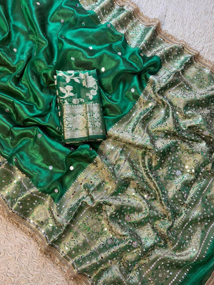 Green Banarasi Soft Tissue Silk Saree
