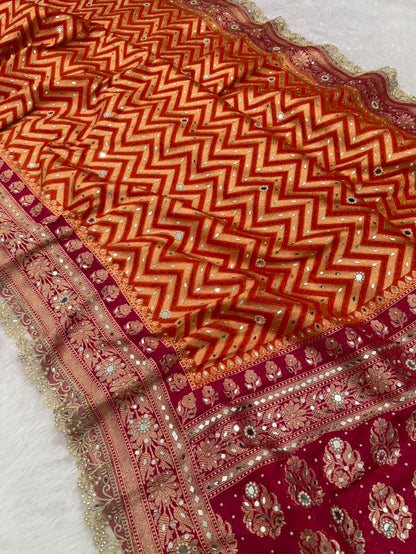 Sunset Shade Banarasi Katan Saree