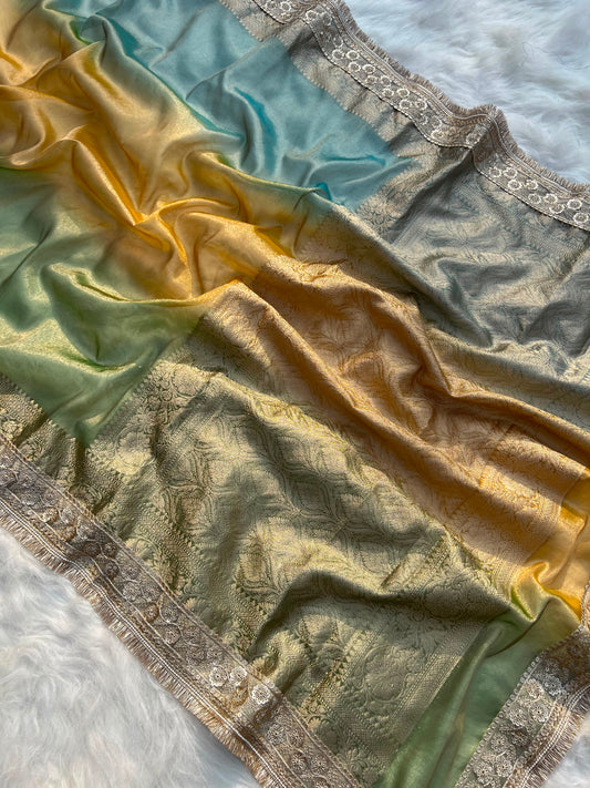 3D Multi Shade Tissue Saree with Embroidery Border