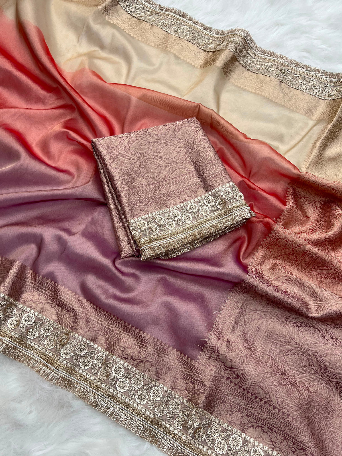3D Multi Shade Tissue Saree with Embroidery Border