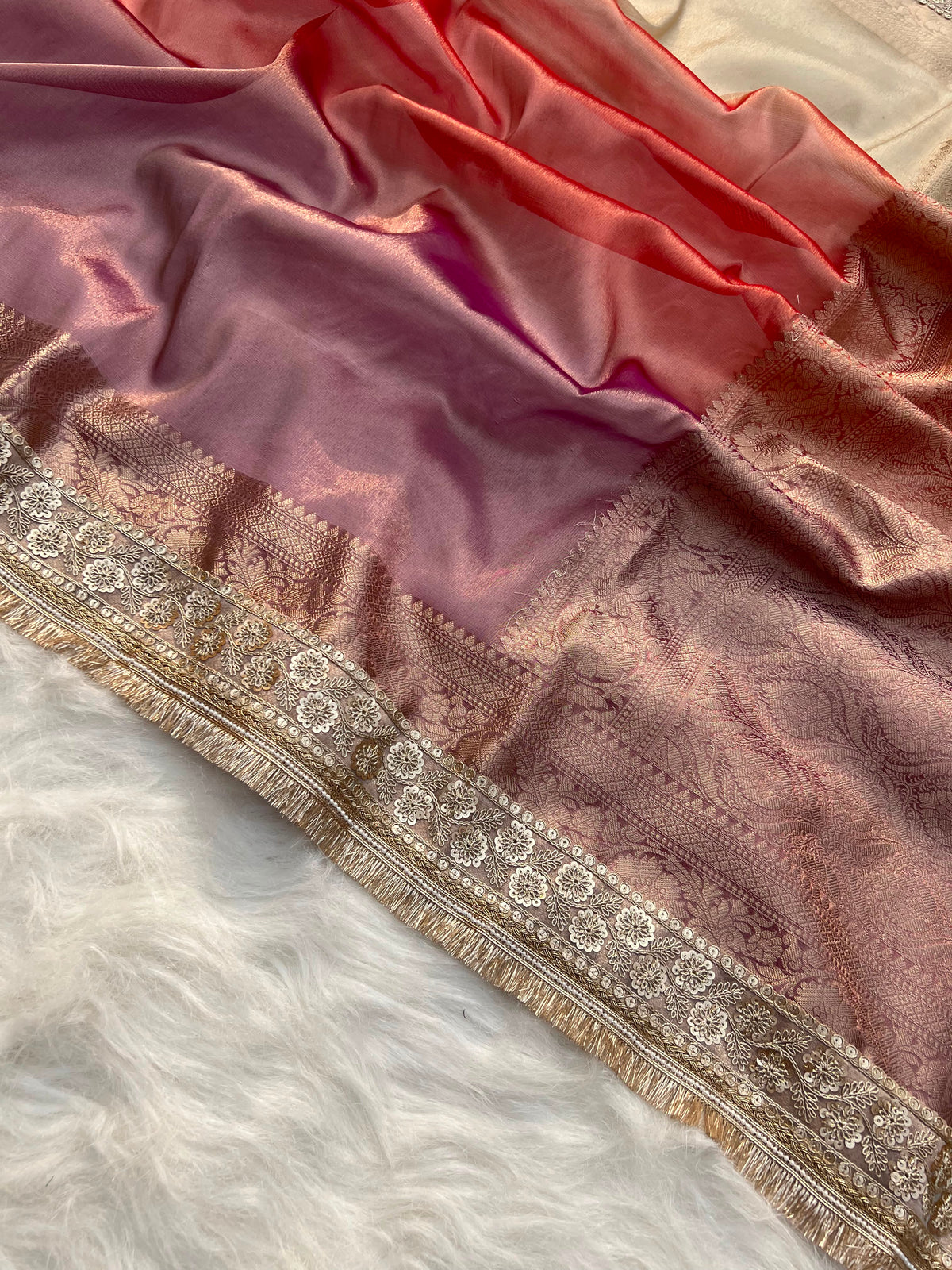 3D Multi Shade Tissue Saree with Embroidery Border