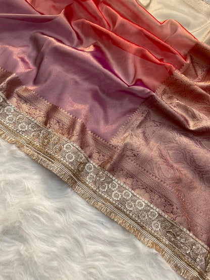 3D Multi Shade Tissue Saree with Embroidery Border