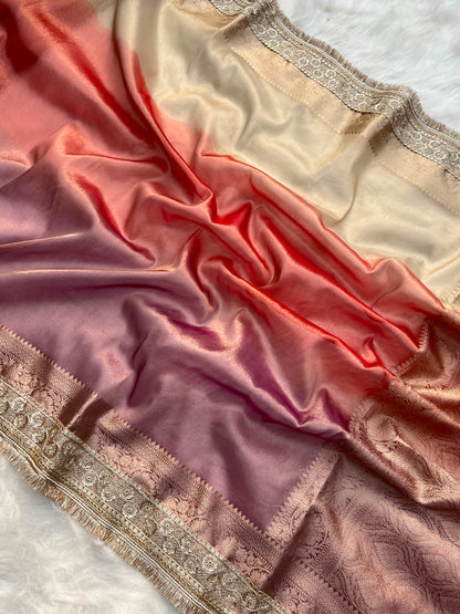 3D Multi Shade Tissue Saree with Embroidery Border