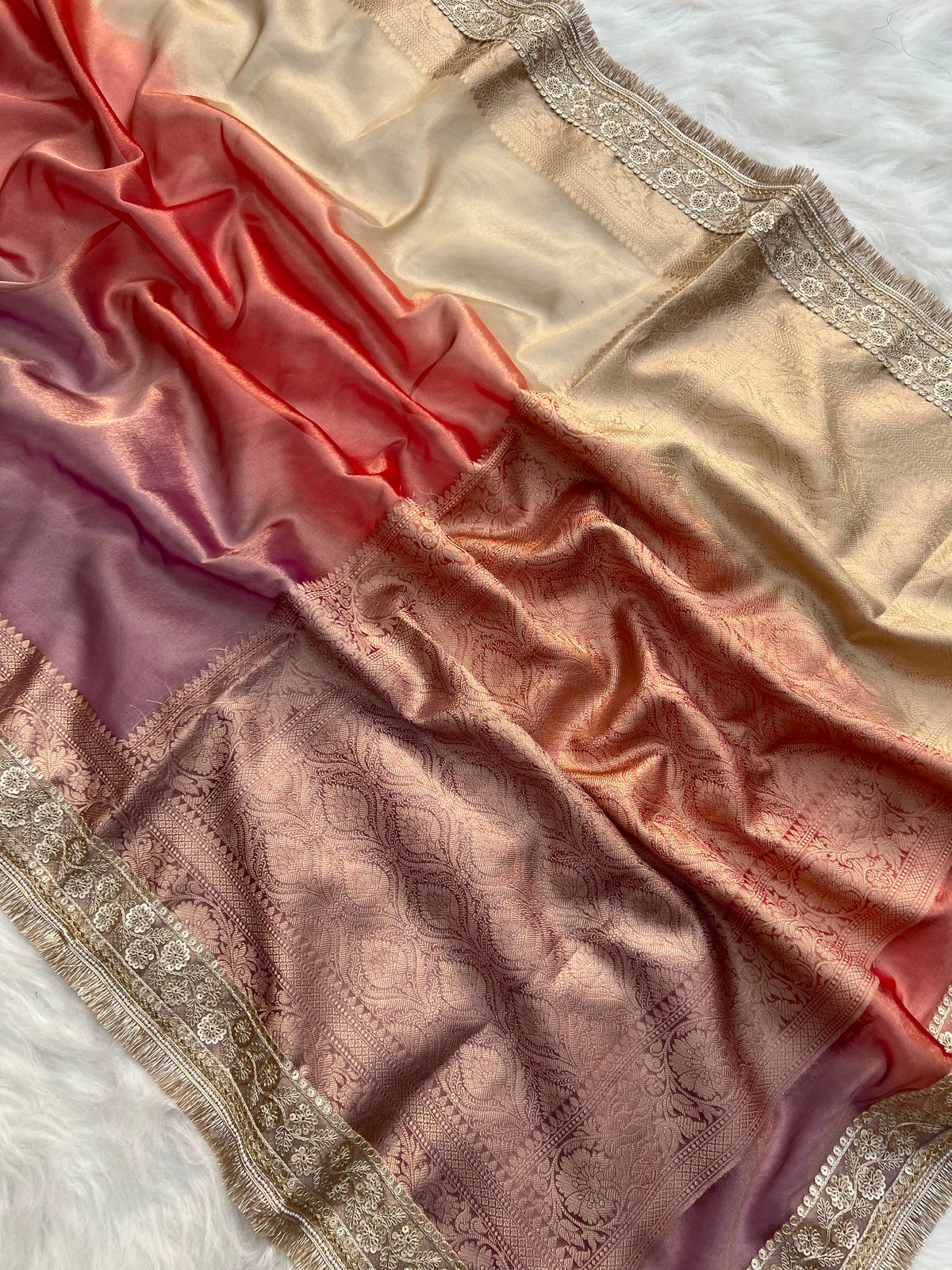 3D Multi Shade Tissue Saree with Embroidery Border