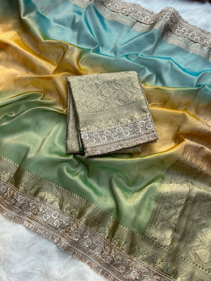 3D Multi Shade Tissue Saree with Embroidery Border
