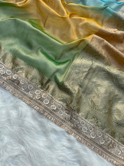3D Multi Shade Tissue Saree with Embroidery Border