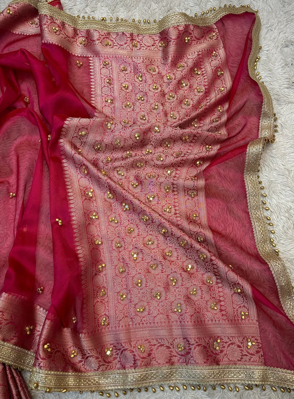 Red Ghungroo Work Banarasi Soft Tissue Silk Saree