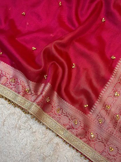 Red Ghungroo Work Banarasi Soft Tissue Silk Saree