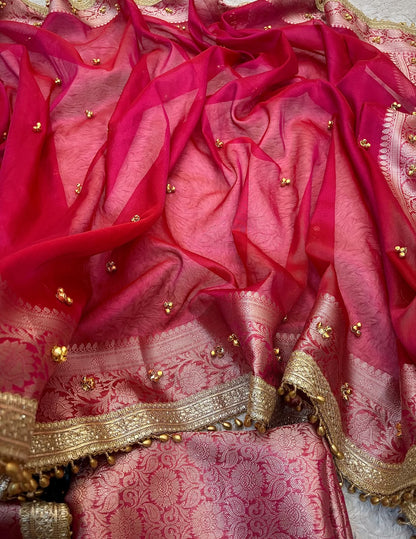 Red Ghungroo Work Banarasi Soft Tissue Silk Saree
