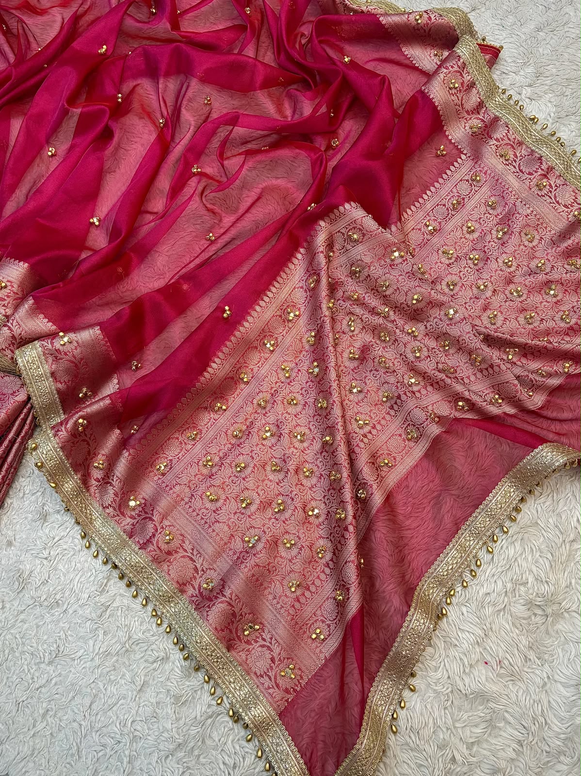 Red Ghungroo Work Banarasi Soft Tissue Silk Saree