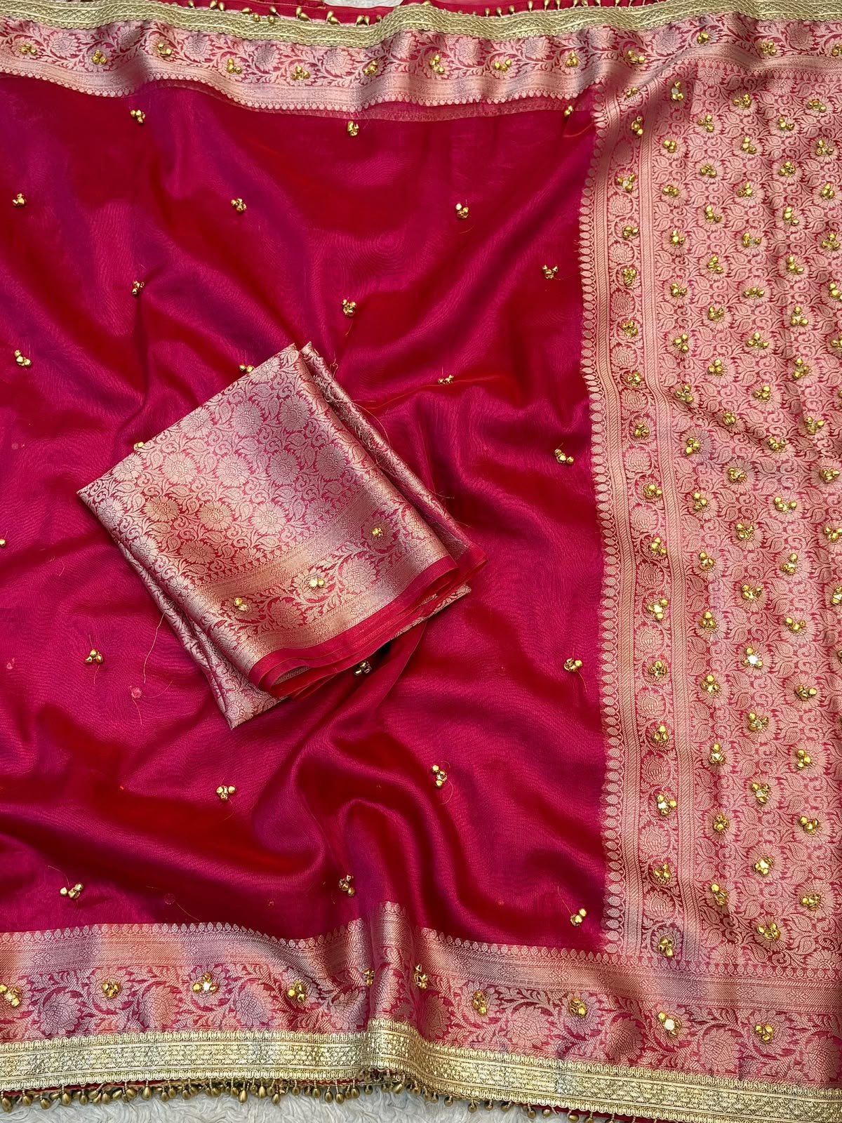 Red Ghungroo Work Banarasi Soft Tissue Silk Saree