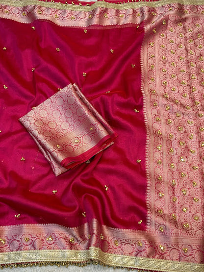 Red Ghungroo Work Banarasi Soft Tissue Silk Saree