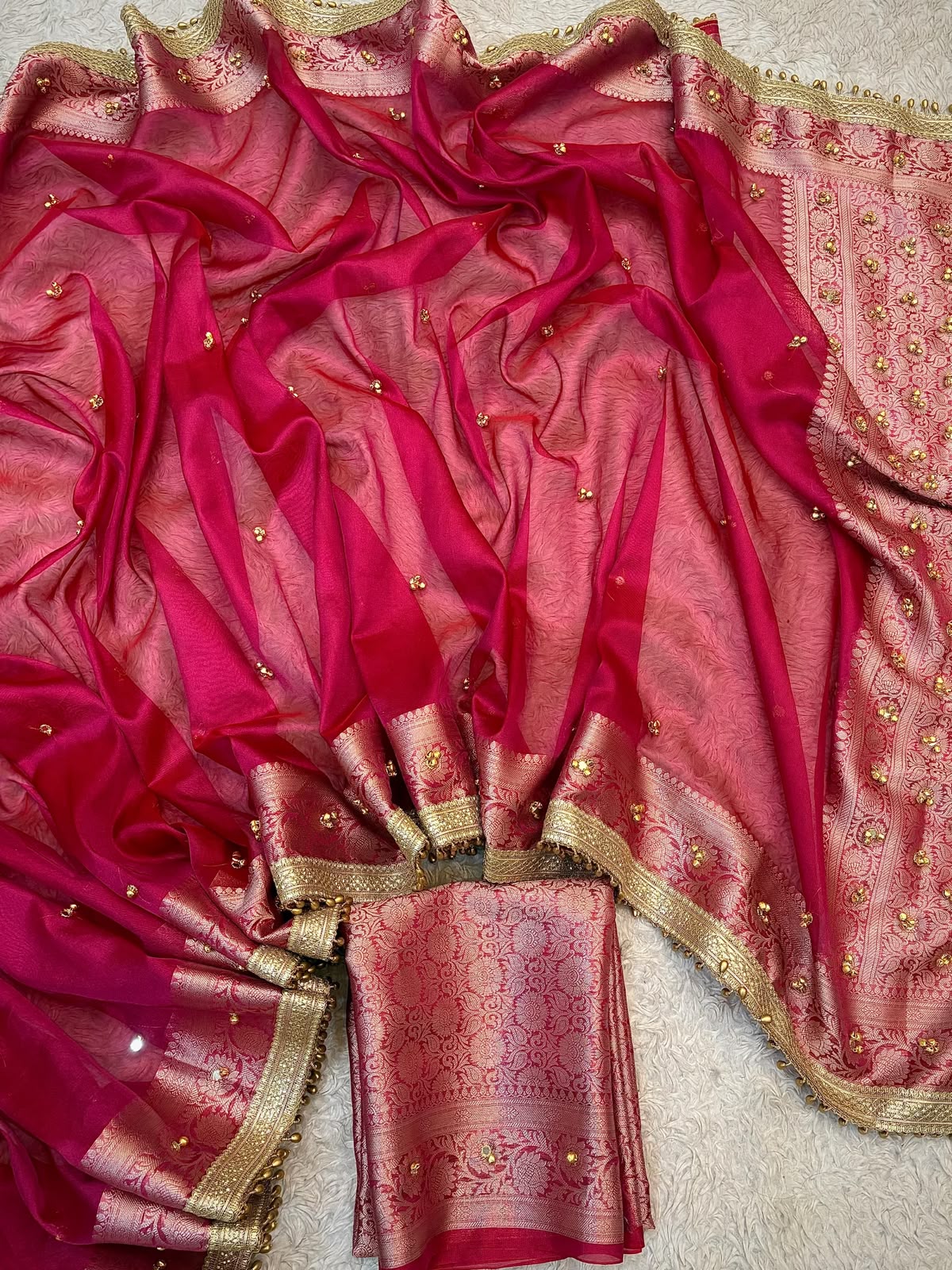 Red Ghungroo Work Banarasi Soft Tissue Silk Saree