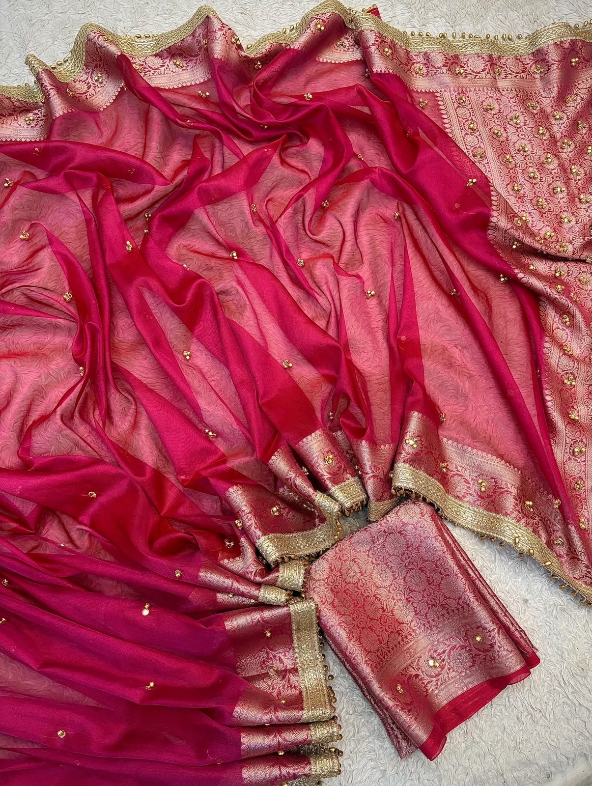 Red Ghungroo Work Banarasi Soft Tissue Silk Saree