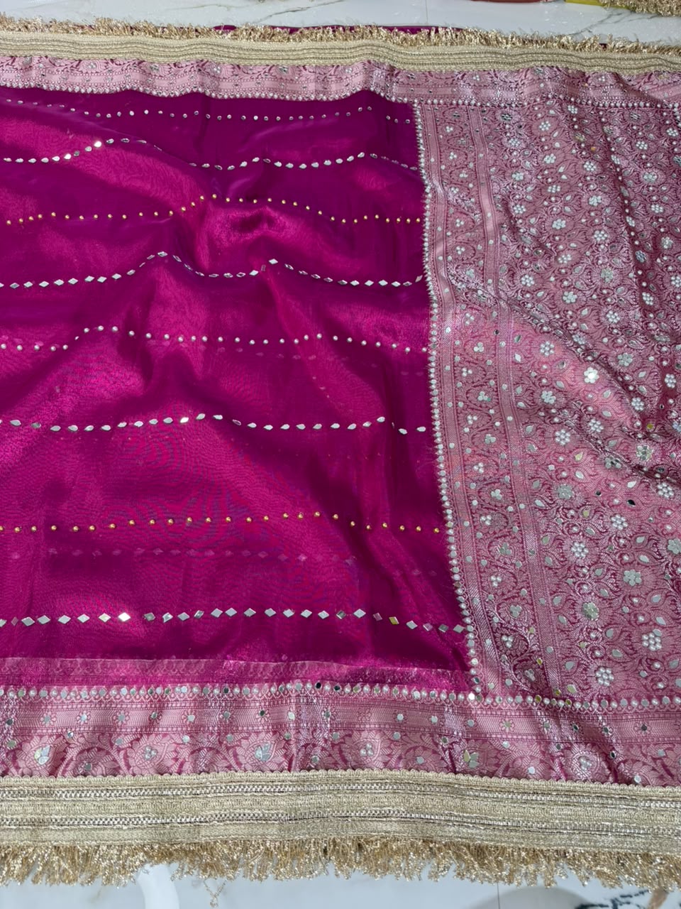 Rani Pink Banarasi Soft Tissue Silk Saree
