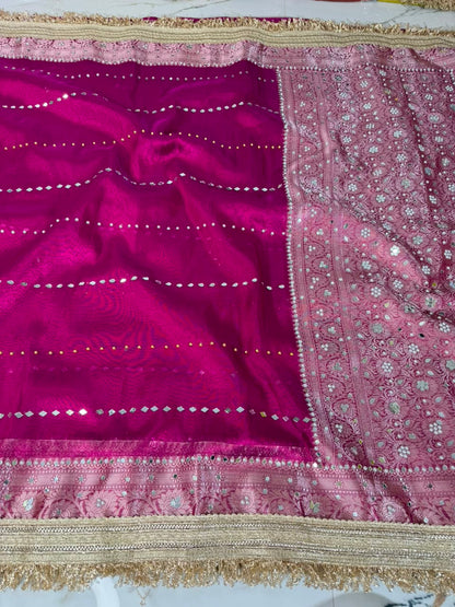 Rani Pink Banarasi Soft Tissue Silk Saree