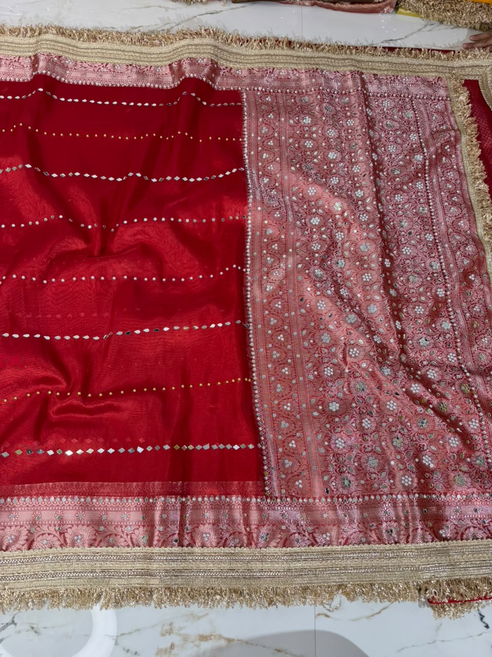 Red Banarasi Soft Tissue Silk Saree