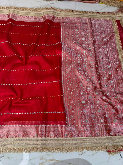 Red Banarasi Soft Tissue Silk Saree