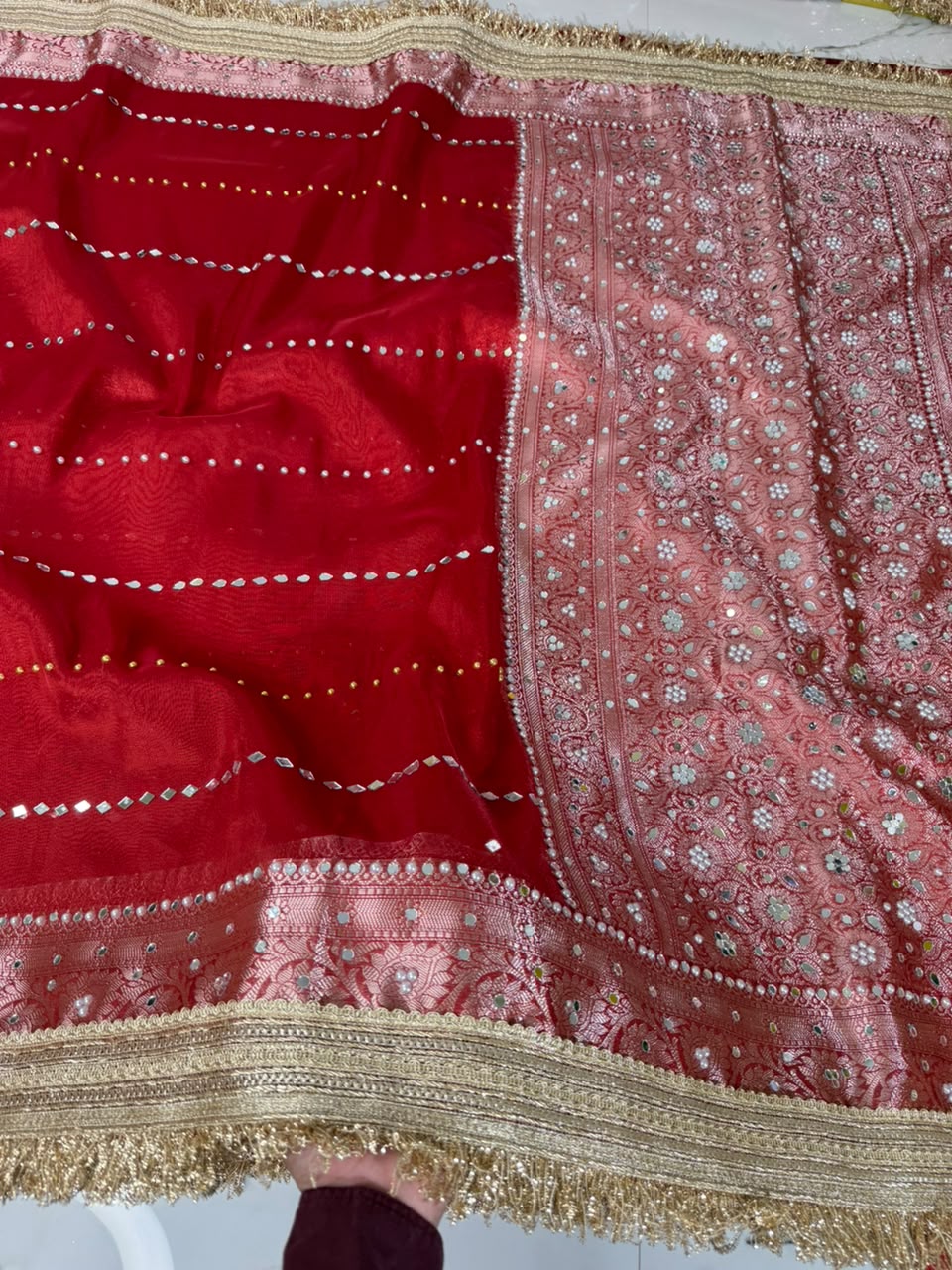 Red Banarasi Soft Tissue Silk Saree