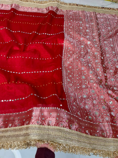 Red Banarasi Soft Tissue Silk Saree