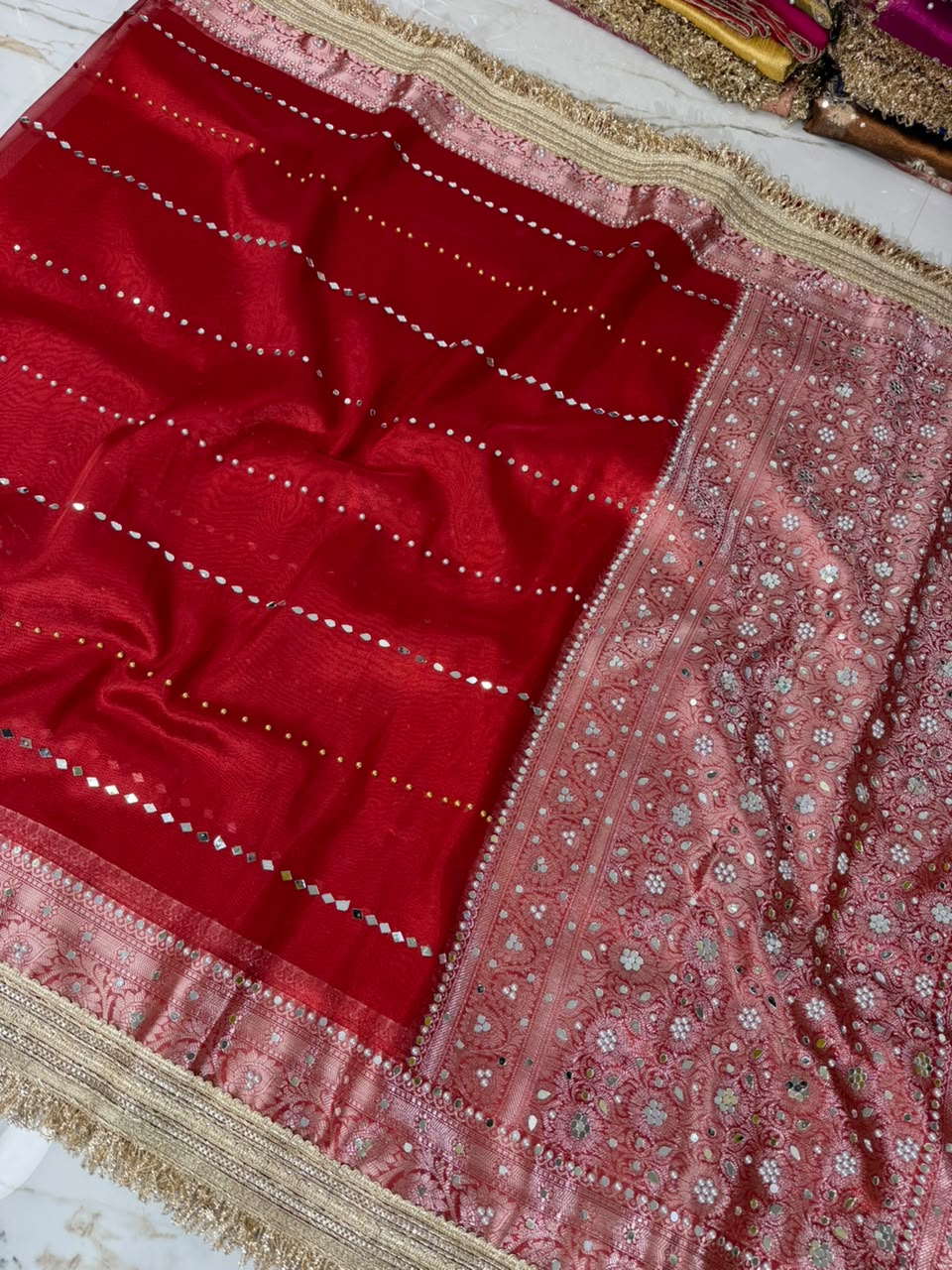 Red Banarasi Soft Tissue Silk Saree