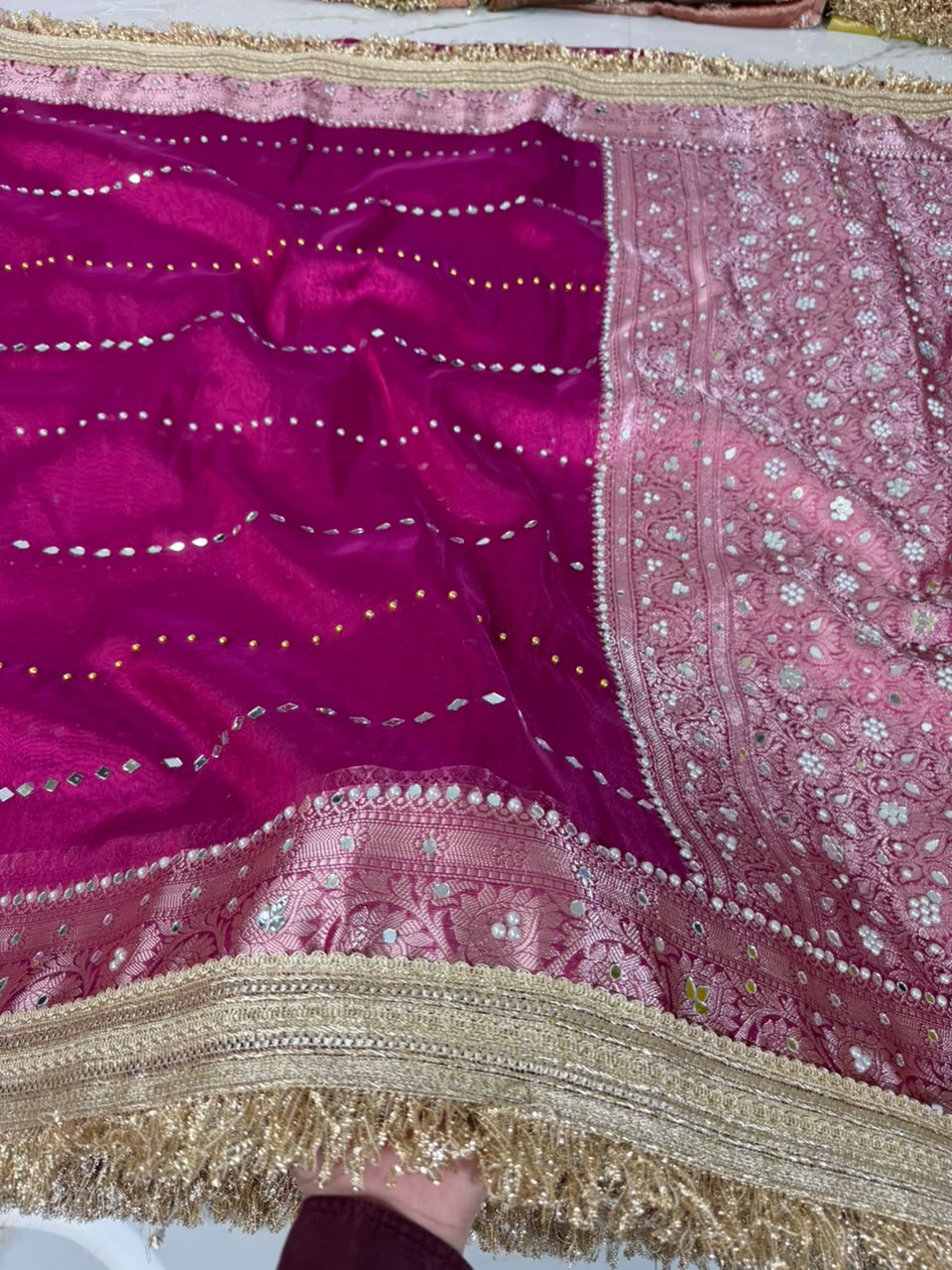 Rani Pink Banarasi Soft Tissue Silk Saree