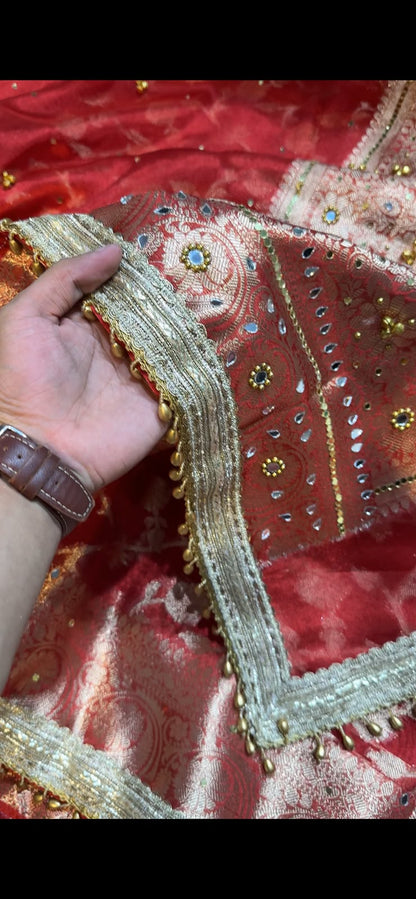 Red Ghungroo Banarasi Soft Tissue Silk Saree