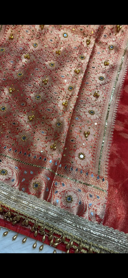 Red Ghungroo Banarasi Soft Tissue Silk Saree