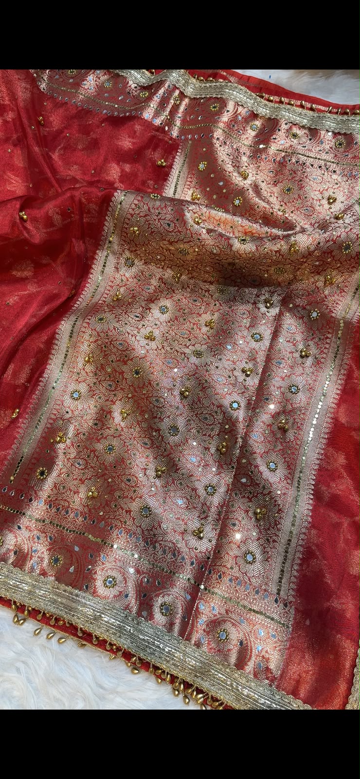 Red Ghungroo Banarasi Soft Tissue Silk Saree