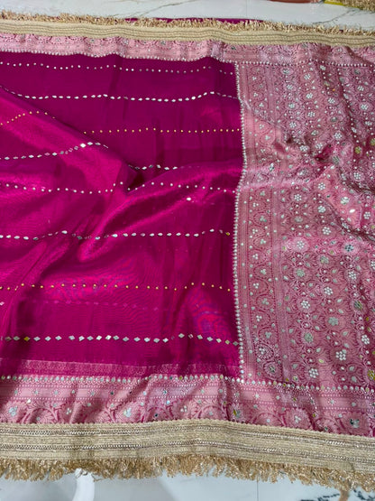 Rani Pink Banarasi Soft Tissue Silk Saree