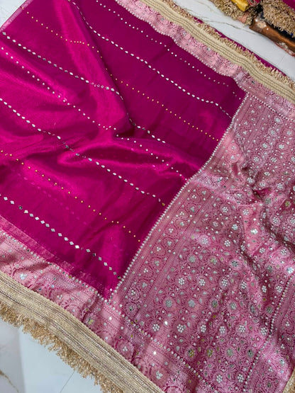 Rani Pink Banarasi Soft Tissue Silk Saree