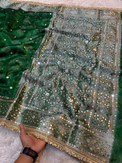 Green Banarasi Soft Tissue Silk Saree