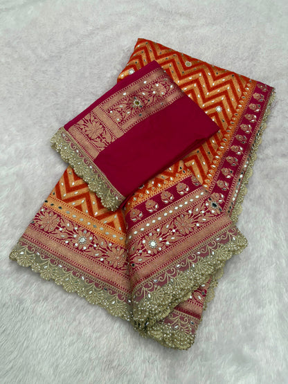 Sunset Shade Banarasi Katan Saree