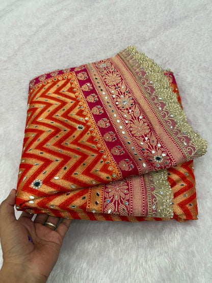 Sunset Shade Banarasi Katan Saree